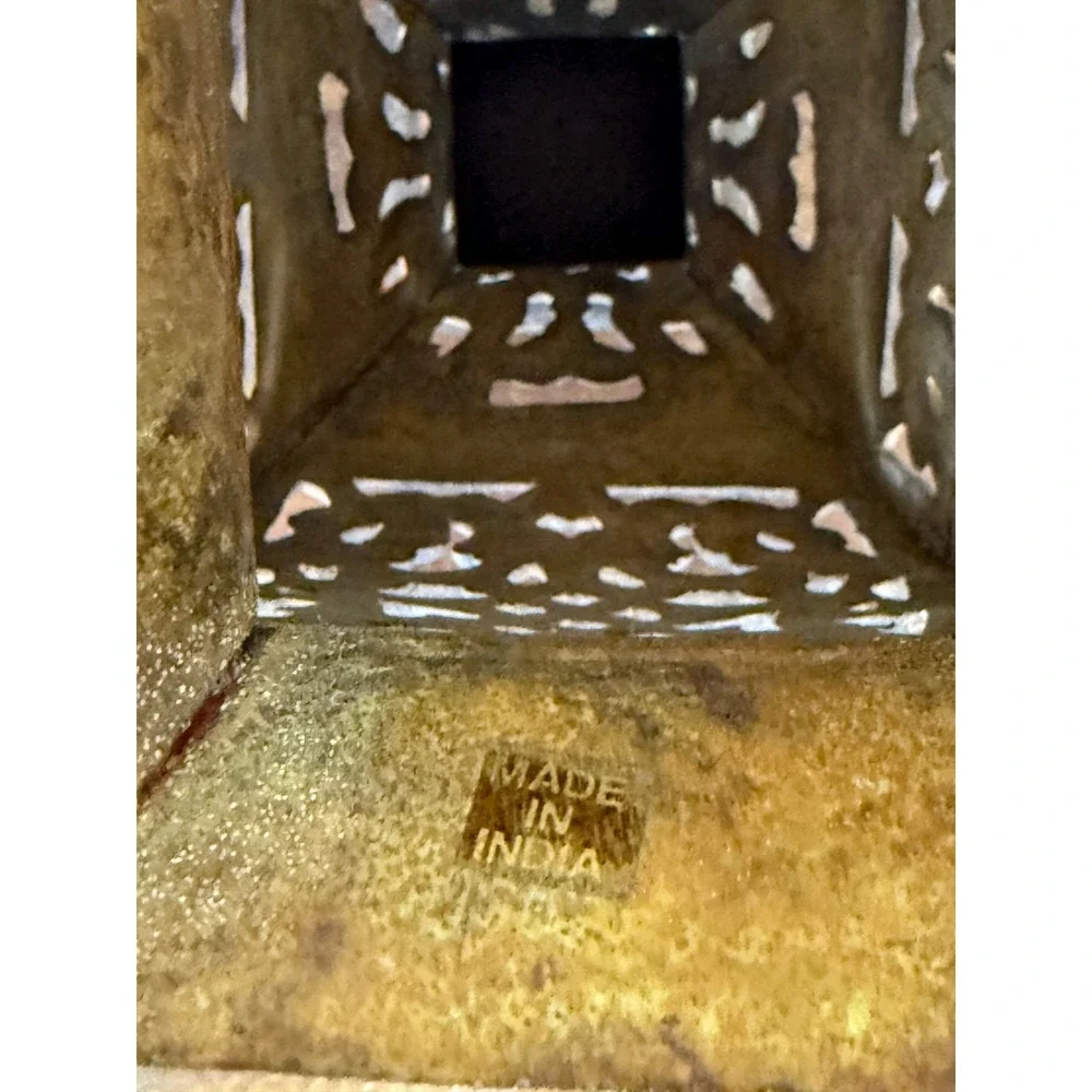 VTG Bronze‎ Hollow Vase Lantern Pierced Cut Work Verdigris 11